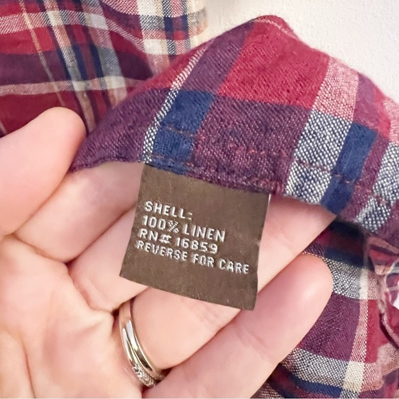 J. McLaughlin Rivera Plaid Linen Dress Size Medium Red/Blue Button Front - Picture 7 of 11